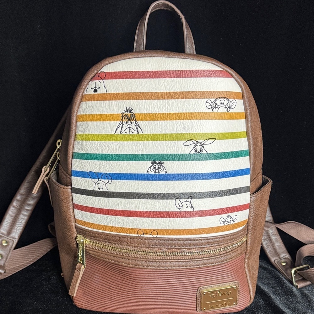 Disney Loungefly Brown and Striped Kids Backpack Winnie the Pooh